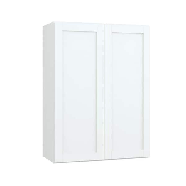 Hampton Bay Courtland 27 in. W x 12 in. D x 36 in. H Assembled Shaker Wall Kitchen Cabinet in Polar White