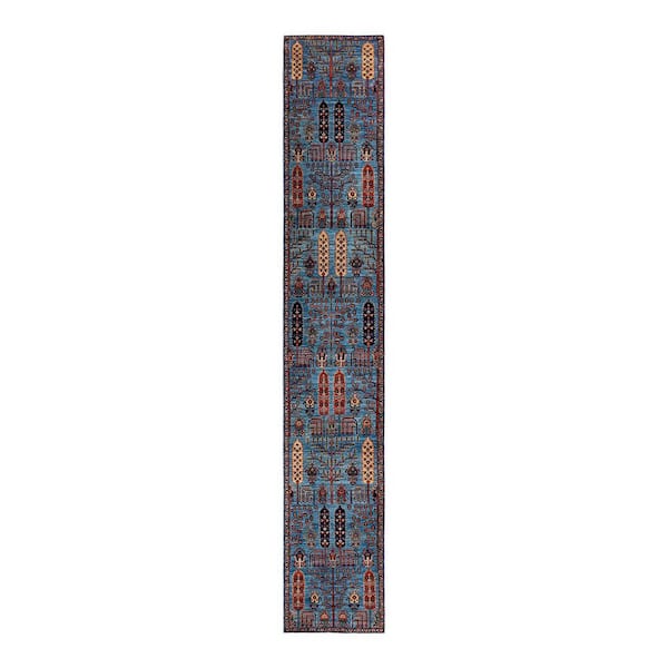 Solo Rugs Serapi One-of-a-Kind Traditional Light Blue 2 ft. x 18 ft. Runner Hand Knotted Tribal Area Rug