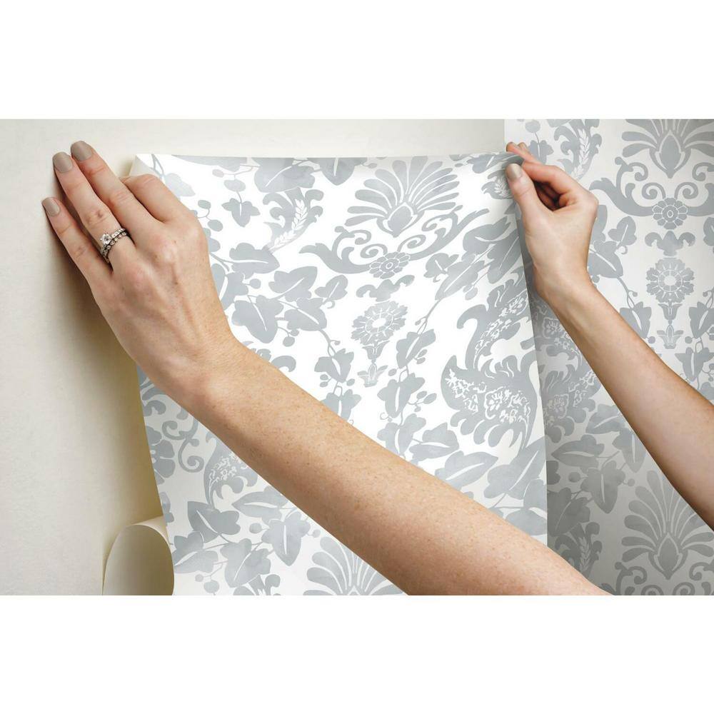 Grey and White Damask Self-Adhesive Removable Wallpaper Roll