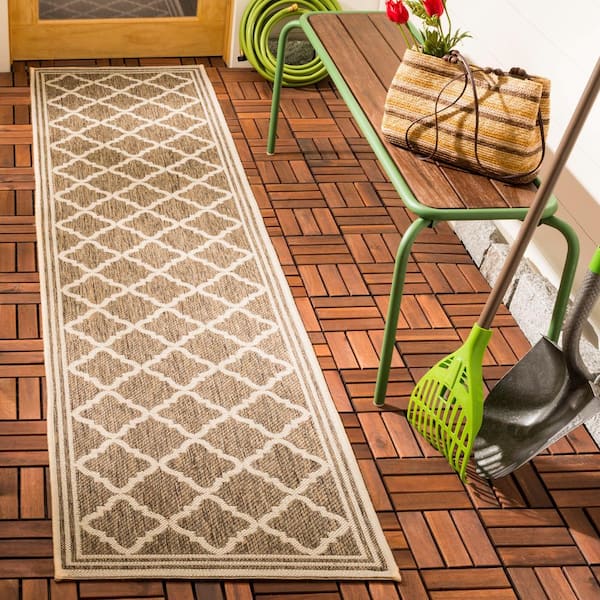 Beach House Beige/Cream 2 ft. x 8 ft. Trellis Indoor/Outdoor Patio  Runner Rug