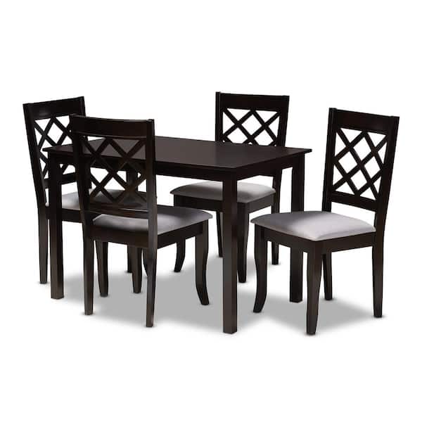 Baxton Studio Verner 5-Piece Gray and Espresso Dining Set