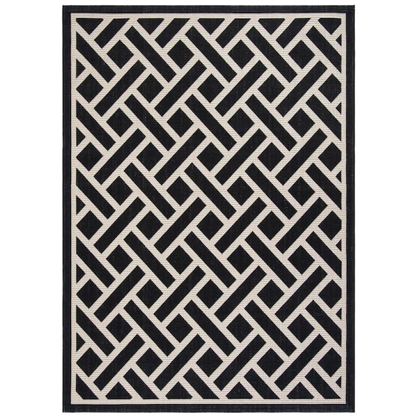 SAFAVIEH Courtyard Black/Light Beige 7 ft. x 10 ft. Geometric Indoor/Outdoor Patio  Area Rug