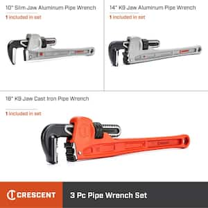 10 in., 14 in., and 18 in. Aluminum and Cast Iron Slim/K9 Jaw Pipe Wrench Set (3-Piece)