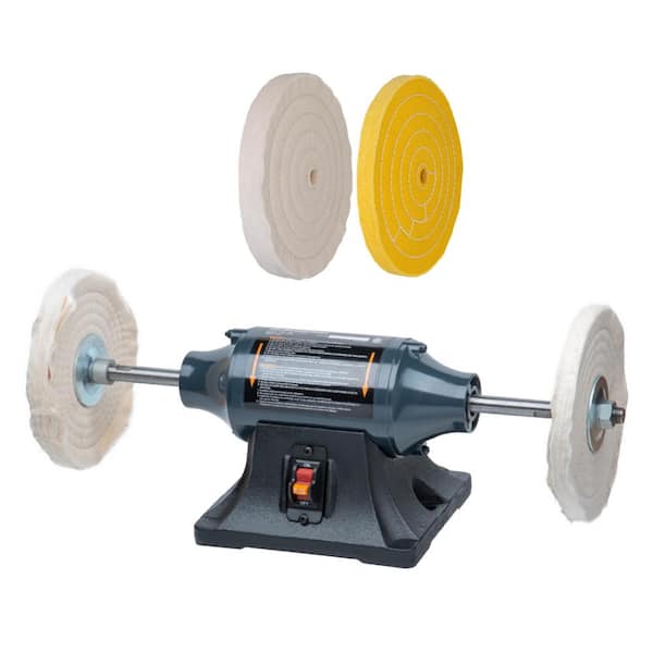 POWERTEC 8 in. Heavy-Duty Bench Buffer 2/1 HP, 2.5 Amp with 2 Extra Thick Spiral Sewn Buffing Wheels