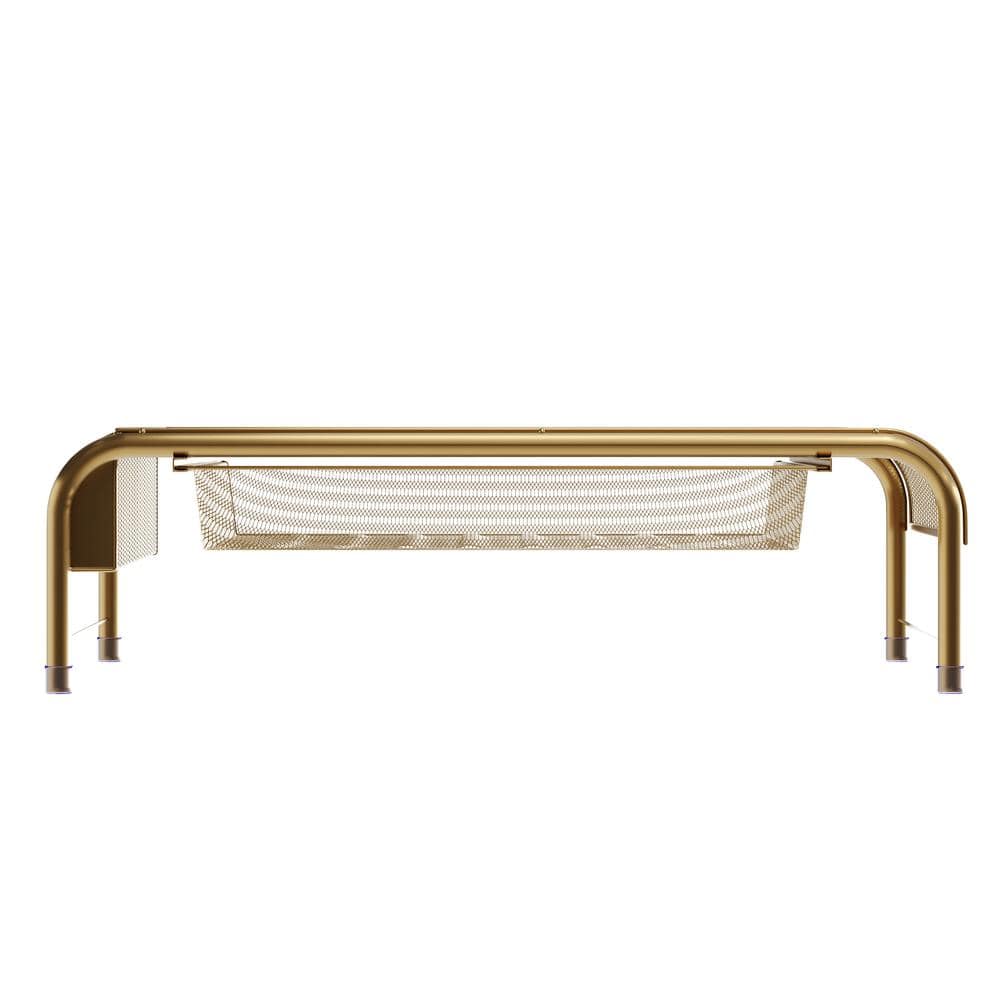 Gold Mesh Metal Desktop Monitor Stand Riser with Drawer