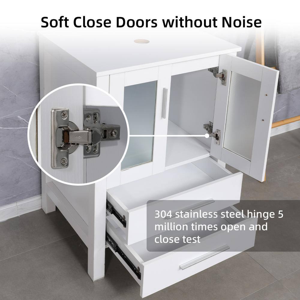 24'' White MDF Freestanding Bathroom Vanity with Ceramic Vessel Sink