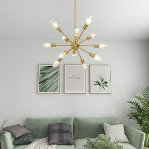12-Light Aged Brass Brass Modern Bedroom Sputnik Sphere Chandelier Pendant