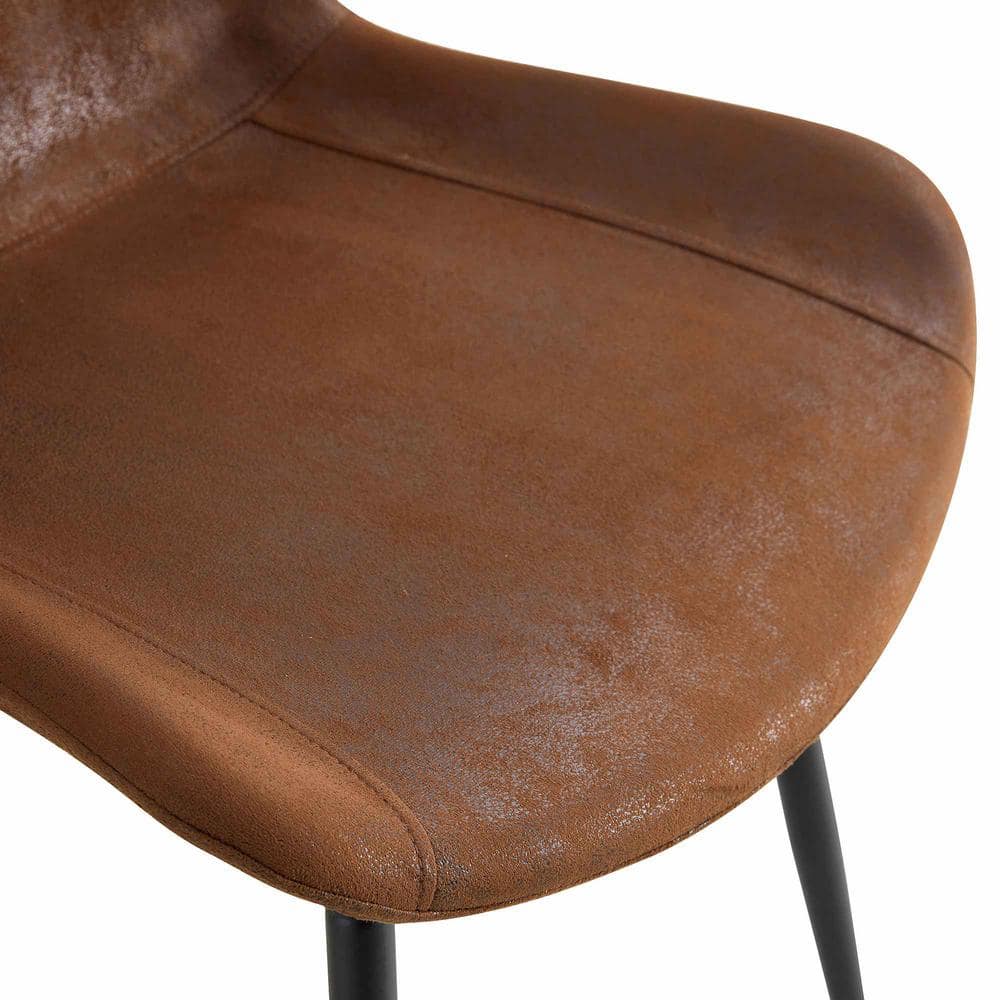 Brown Suede Upholstered High Back Side Chair Set with Metal Legs