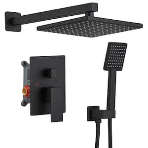 Rainfall Single Handle 2-Spray 9 in. Square Shower Faucet 2.5 GPM with High Pressure in. Matte Black (Valve Included)