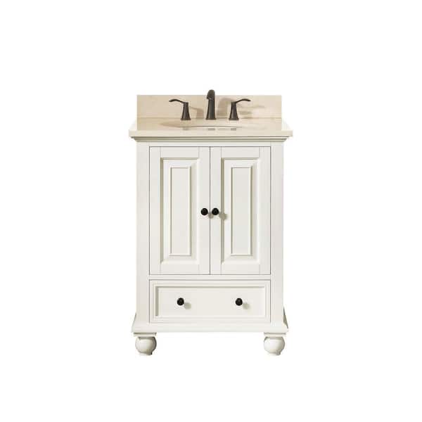 Avanity Thompson 25 in. W x 22 in. D x 35 in. H Vanity in French White with Marble Vanity Top in Galala Beige with White Basin