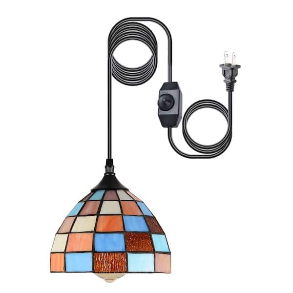 Tatahance 1-Light 8.1 in. Black Plug-In Colorful Hanging Pendant with Plug in Cord