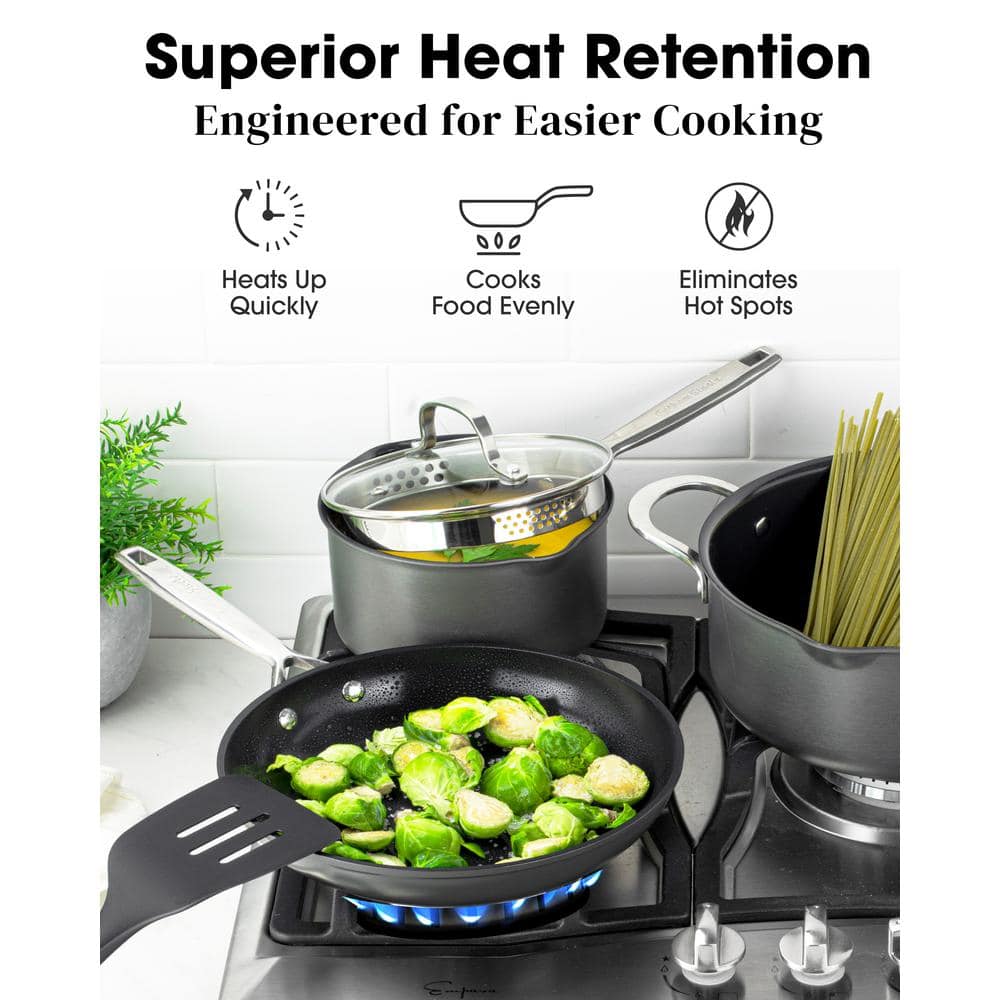 11-Piece Black Anodized Nonstick Stainless Steel Cookware Set