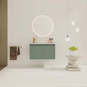 30 in. W x 18.2 in. D x 18.5 in. H Plywood Wall Mount Bath Vanity in Green,White Resin Top,Single Sink,Soft Close Doors