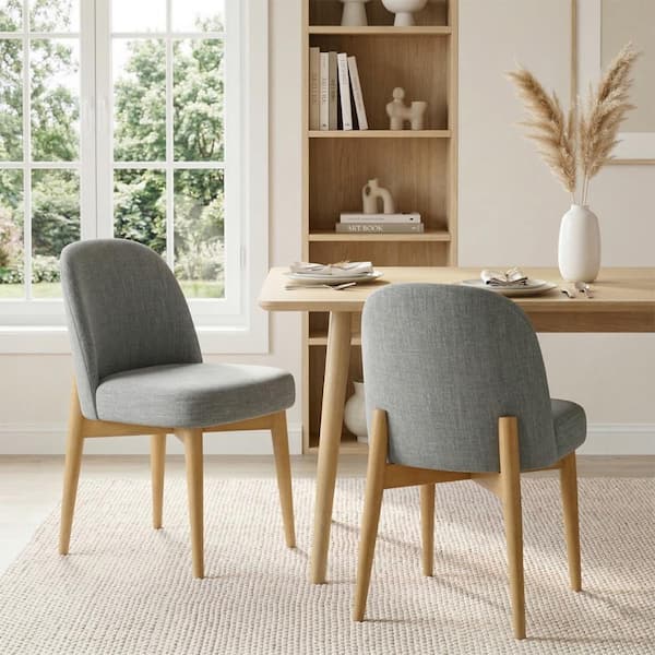 Grey Linen Upholstered Parson Chair(Set of 2)