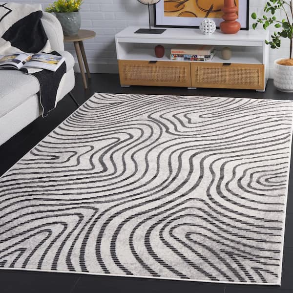 Temple 8 ft. x 10 ft. Ivory/Gray Contour Area Rug