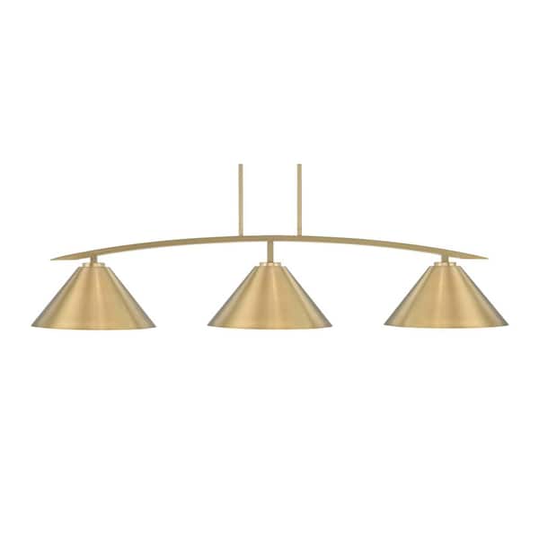 Unbranded Siena 3-Light New Age Brass Billiard Light with 14 in. New Age Brass Metal Shades No Bulbs Included