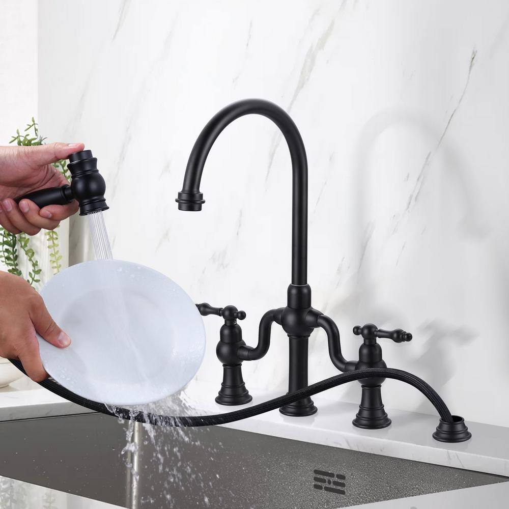 Matte Black Stainless Steel Double Handle High-Arc Kitchen Faucet
