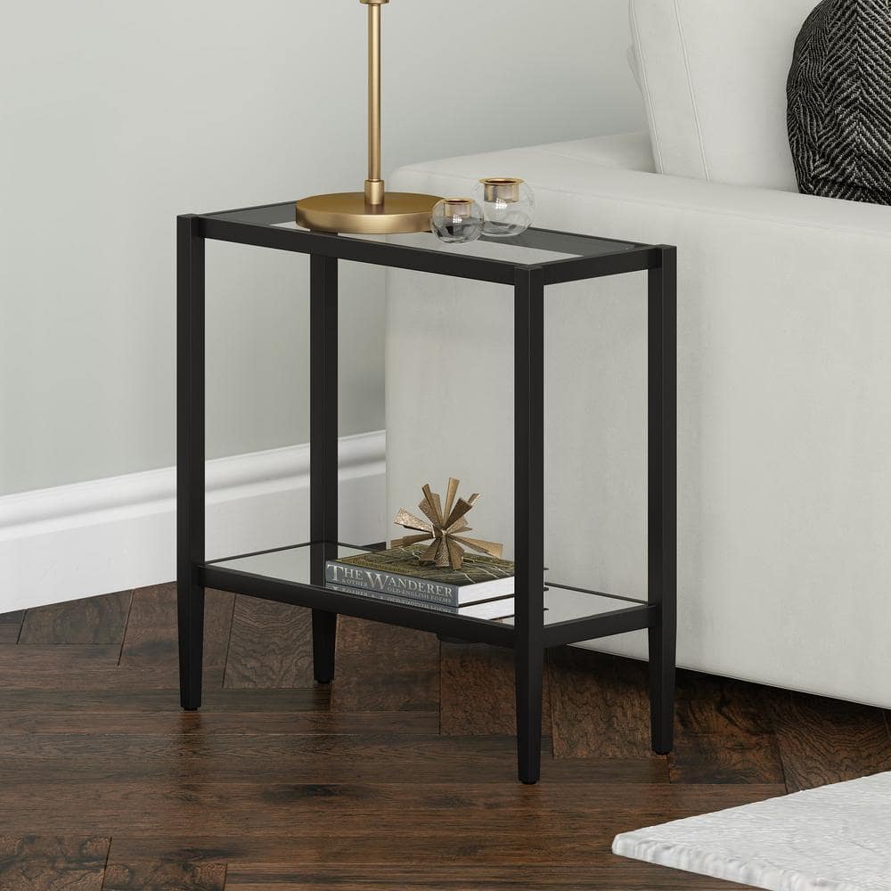 Blackened Bronze 24" Rectangular Side Table with Glass Shelf