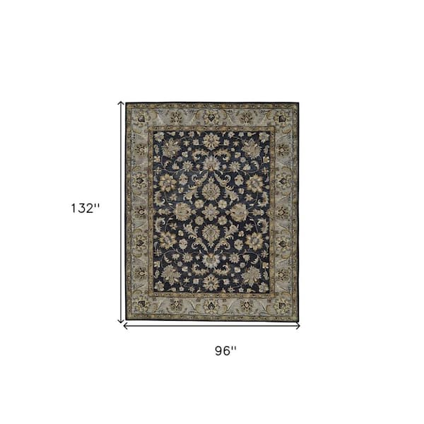 8 x 11 Blue and Gray Floral Area Rug