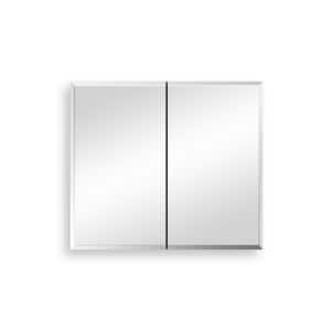 30 in. W x 26 in. H Silver Aluminum Recessed/Surface Mount Medicine Cabinet with Mirror 2-Doors with 4 Adjustable Shelve