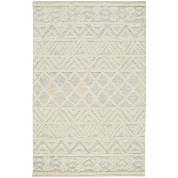 Weave & Wander Elika Ivory/Warm Chambray Blue 4 ft. X 6 ft. Moroccan Wool Area Rug