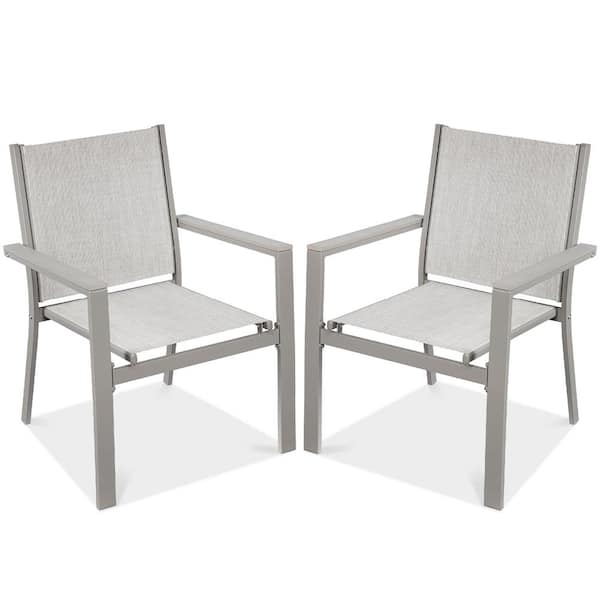 Best Choice Products Set of 2 Gray Textilene Chairs with Armrests, Steel Conversation Accent Furniture for Patio