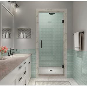 Kinkade XL 22.25 in. - 22.75 in. x 80 in. Frameless Hinged Shower Door with StarCast Clear Glass in Matte Black