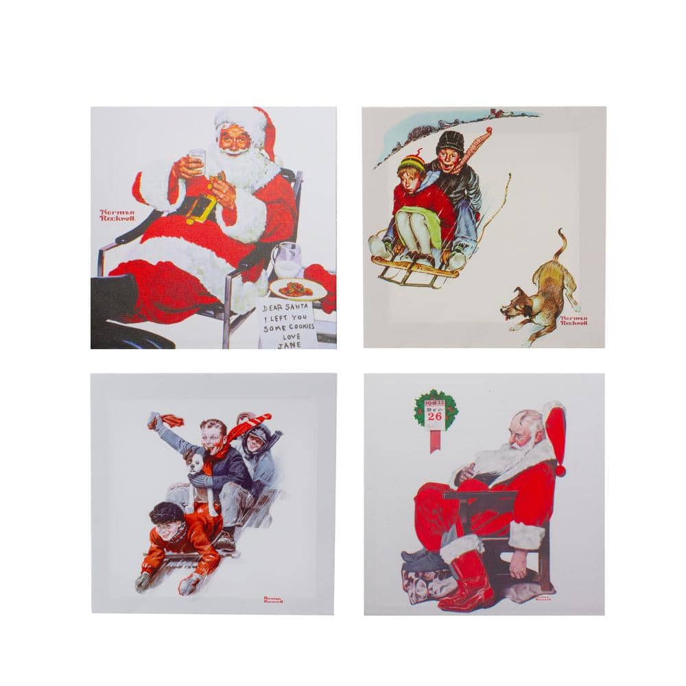 Northlight 8 in. H Norman Rockwell Classic Christmas Scene Canvas Prints (Set of 4 ) -  34963611