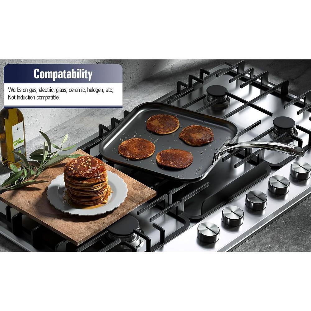 Modern Industrial 20'' Black Anodized Aluminum Square Griddle