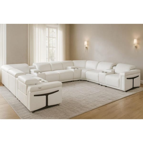 172.00 in. Square Arm 12 piece Leather U-Shaped Sectional Sofa in. White