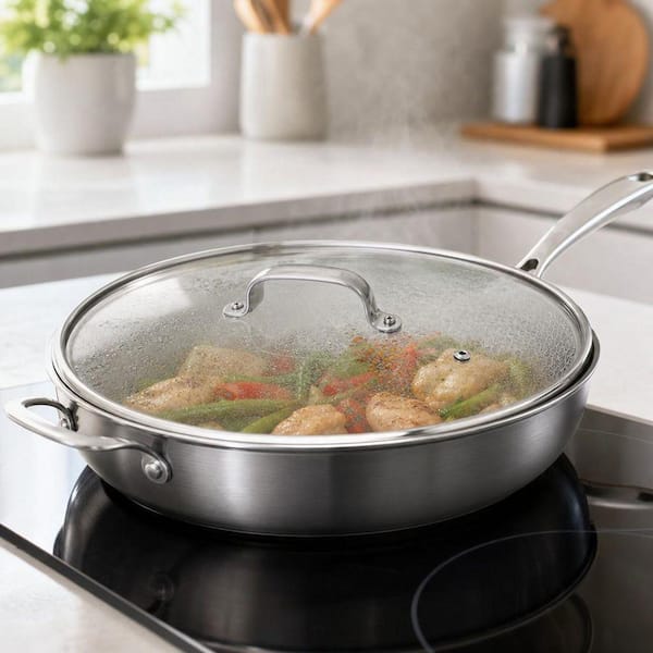 Wudkey 13.3 in. Tempered Clear Glass Lids, Stainless Steel