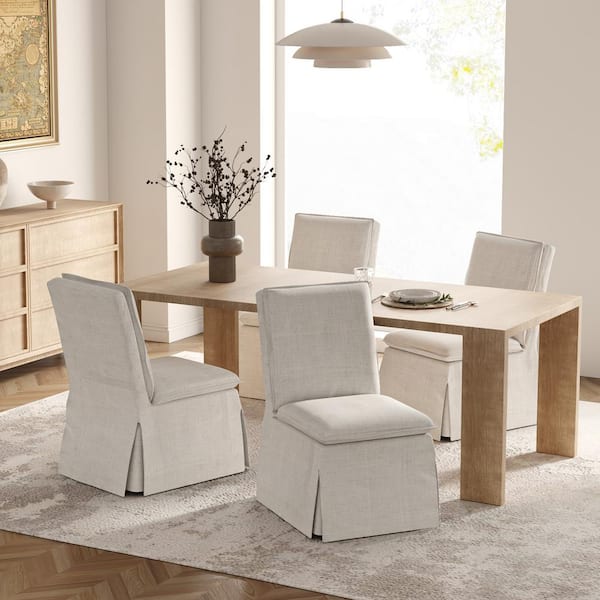 Vivian Ivory 19 in. W Removable and Washable Slipcover Dining Chair With Hidden Storage Including 4-Chairs