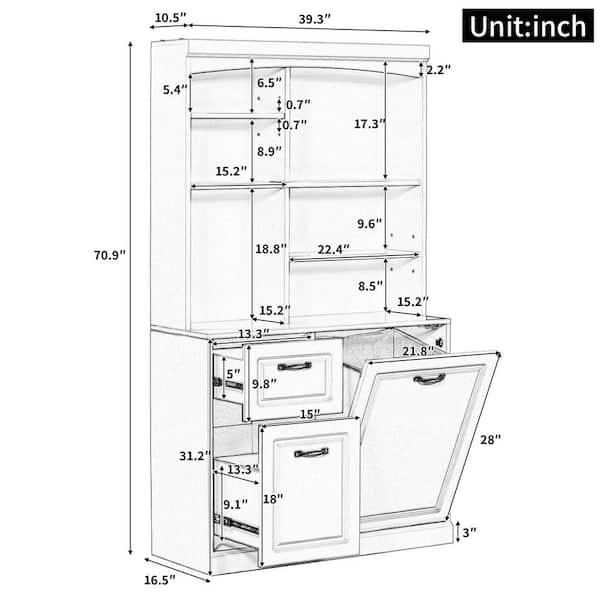 Harper & Bright Designs White 70.9 in. Storage Cabinet with Tilt-Out Hamper, 2 Drawers and 2 Adjustable Shelves FSX043AAK