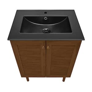 Bron 24" Freestanding Bathroom Vanity in Brown Oak with Black Sink Top