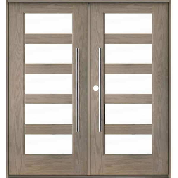 Faux Pivot 72 in. x 80 in. Right-Active/Inswing 5Lite Clear Glass Oil Leather Stain Double Fiberglass Prehung Front Door