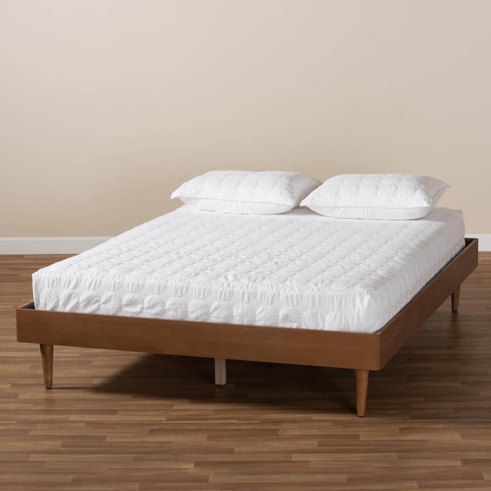 Queen Walnut Wood Platform Bed Frame with Tapered Legs