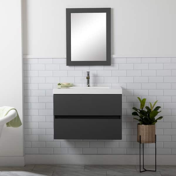 Domani Rawlins 31 in. W x 19 in. D x 22 in. H Single Sink Floating Bath Vanity in Cement with White Cultured Marble Top