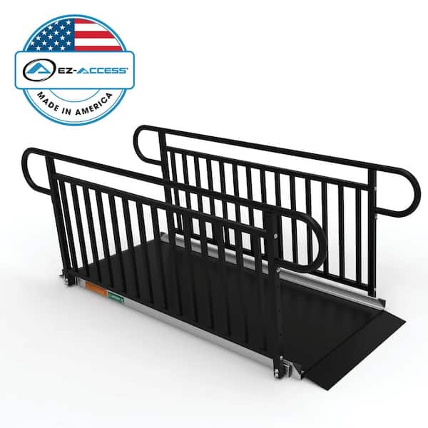 GATEWAY 3G 7 ft. Aluminum Solid Surface Black Wheelchair Ramp with Black Vertical Picket Handrails
