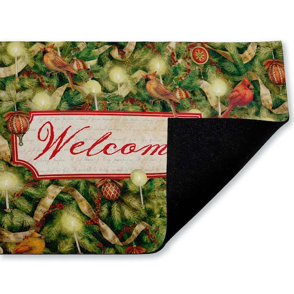 Seasonal Cardinals Welcome Green 18 in. x 30 in. Polyester Non-Slip Outdoor Door Mat