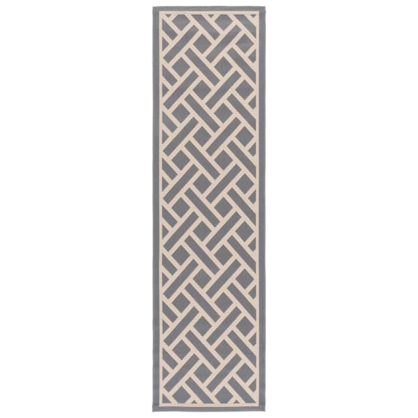 SAFAVIEH Courtyard Anthracite/Light Beige 2 ft. x 8 ft. Geometric Lattice Indoor/Outdoor Runner Rug