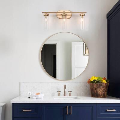 Gold Modern Bathroom Vanity Light 3-Light Glam Candlestick Powder Room Sconce with Clear Glass Shades