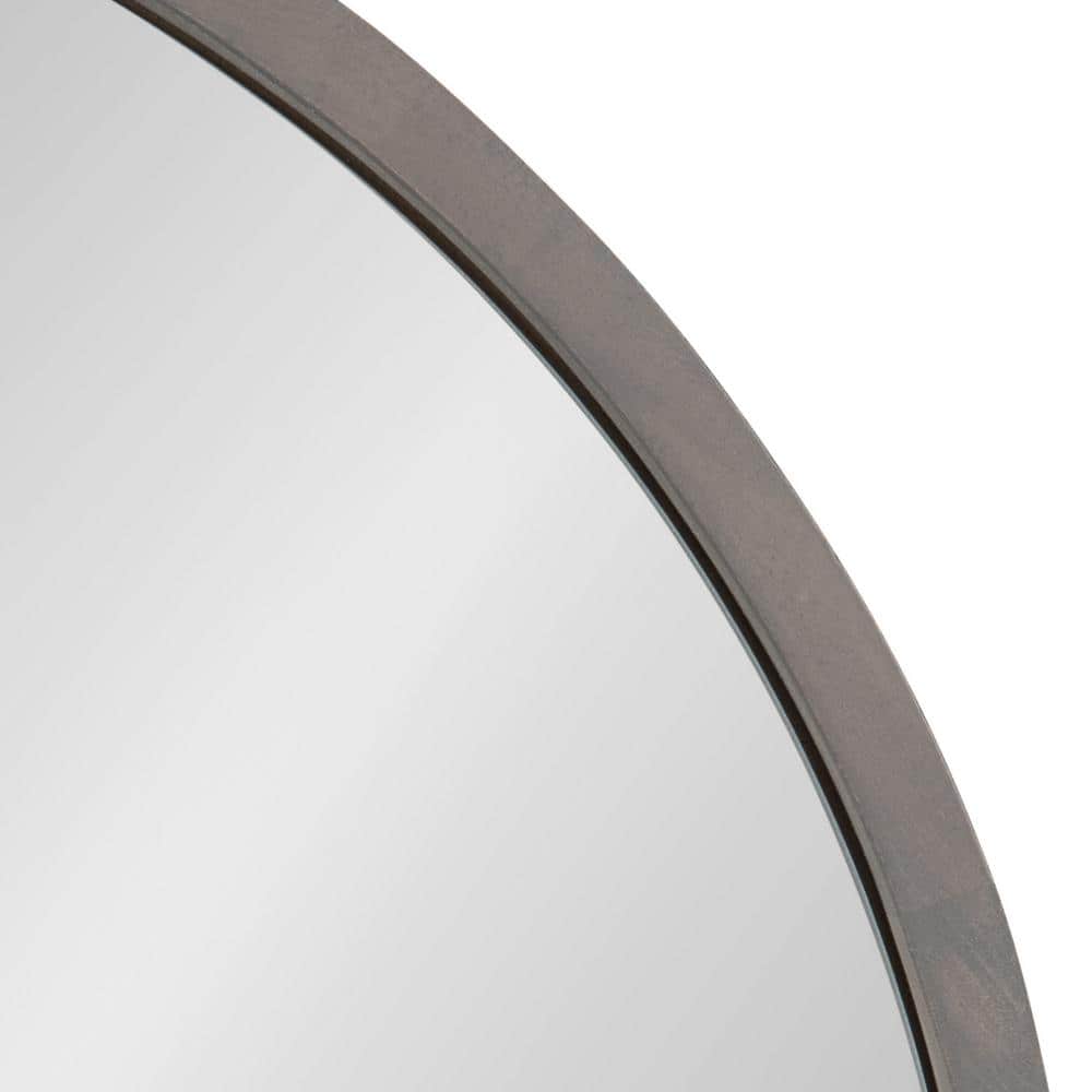 Graywash Poplar Wood Round Wall Mirror, 28 Inch