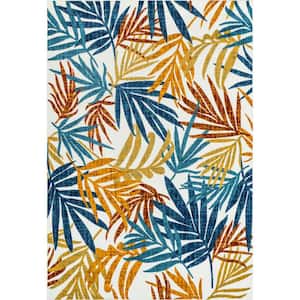 Flor Multi Tropical Leaves Multi 4 ft. x 6 ft. Indoor/Outdoor Area Rug