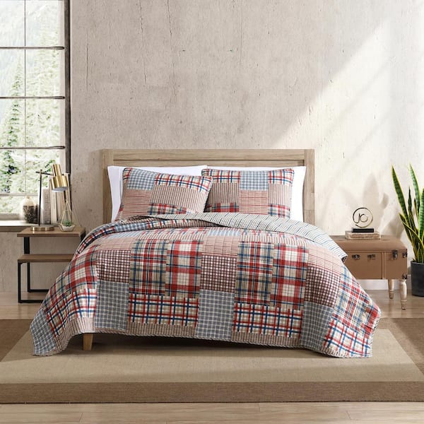 Eddie Bauer Hawthorne 3-Piece Brown Plaid Cotton Blend King Quilt Set