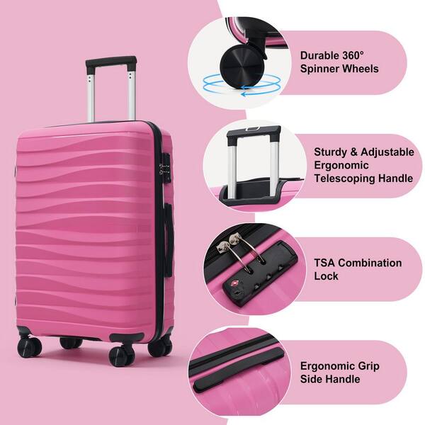 Merax 3-Piece Rose Pink PP Hardshell Spinner Luggage Set with