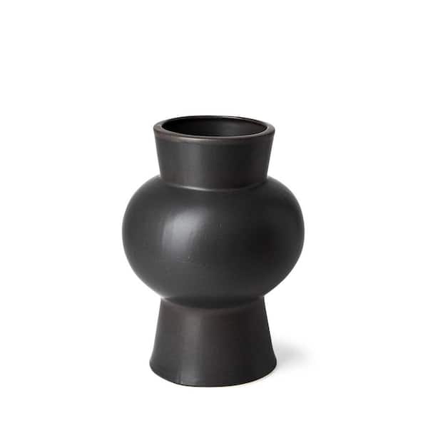 HomeRoots 11 in. Black Ceramic Cylinder Decorative Vase