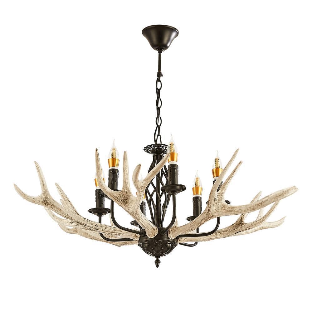 OUKANING 35.4 in. 6-Light Brown Retro Resin Antler Candelabra