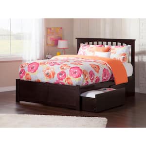 Mission Espresso Full Solid Wood Storage Platform Bed with Flat Panel Foot Board and 2 Bed Drawers