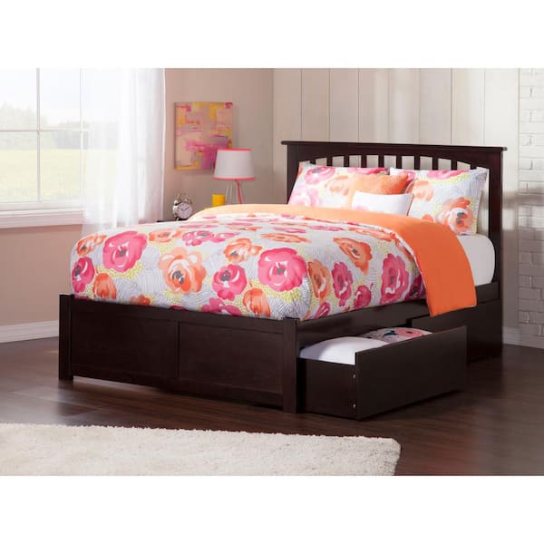 AFI Mission Espresso Full Solid Wood Storage Platform Bed with Flat Panel Foot Board and 2 Bed Drawers