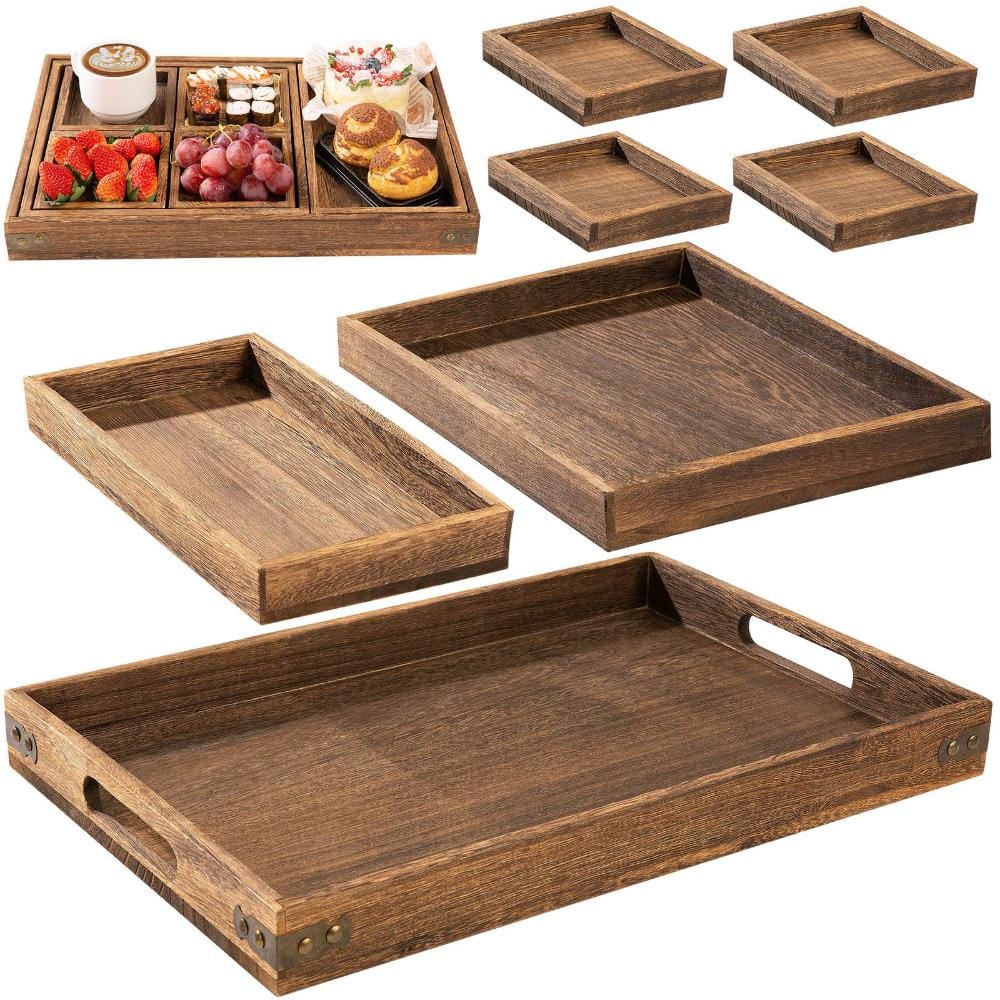 45.5 x 29.5 cm Serving Tray Set Nesting Design Rustic Brown 7-Piece price history on PriceWatchPro